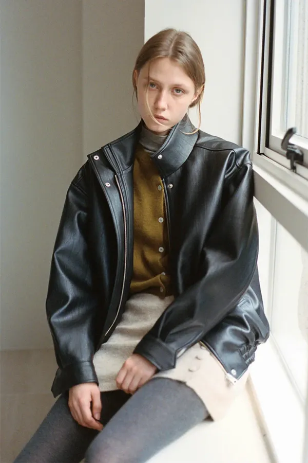 oversized quilting leather blouson_black