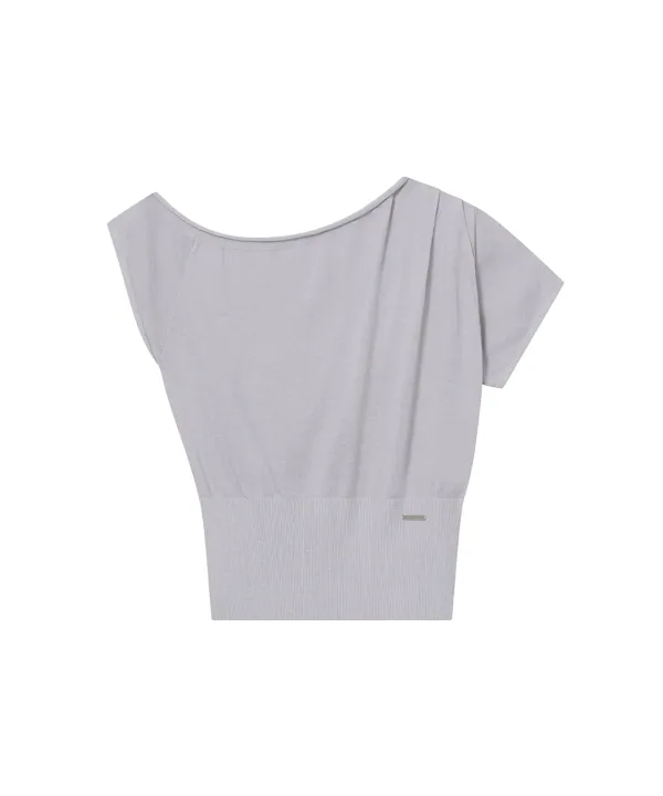 One shoulder sheer knit top GREY