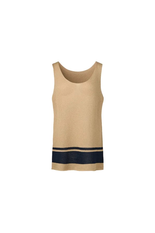 PAPER YARN COLORBLOCK SLEEVELESS KNIT TOP [YELLOW]