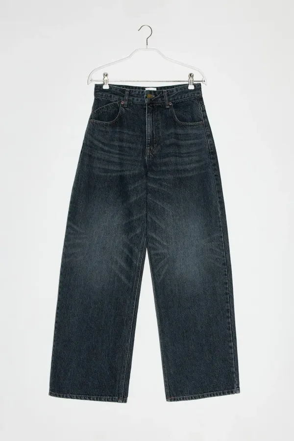 LOOSE FIT WASHED DENIM PANTS - NAVY