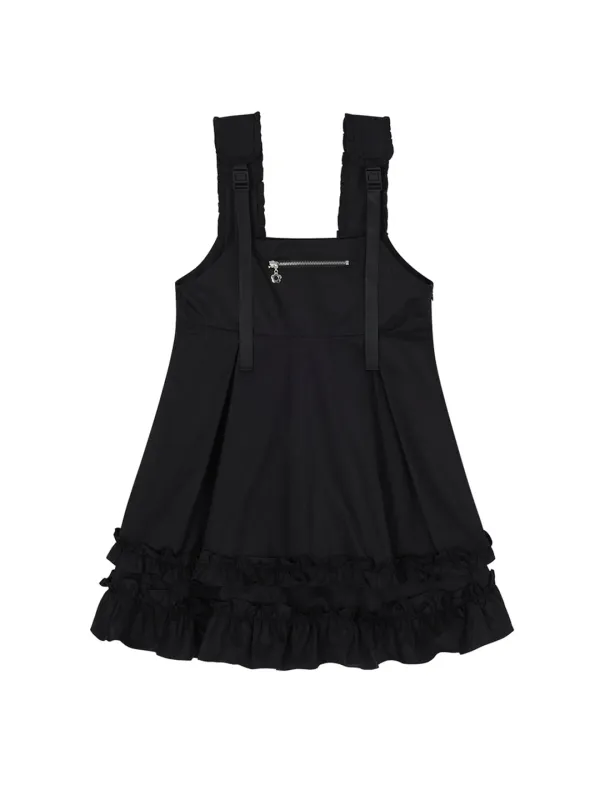 [Last one] BUCKLE STRAP FRILL DRESS_BLACK