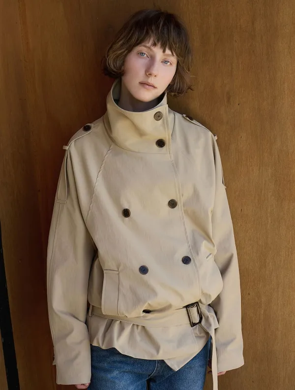 High neck half double trench coat_Beige