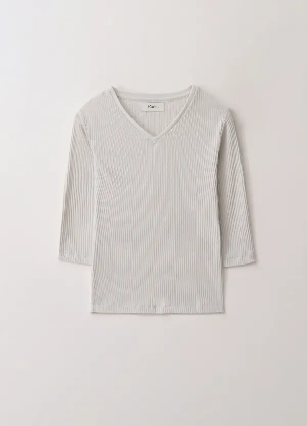 Ribbed Slim V-neck tee (Pale Gray) Fabric from Japan