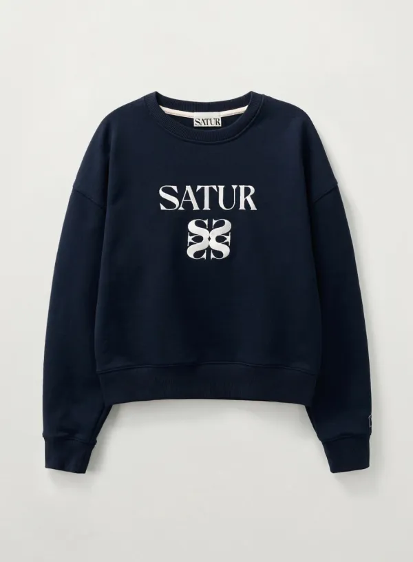 (W) Classic Logo Crop Sweatshirt - Navy