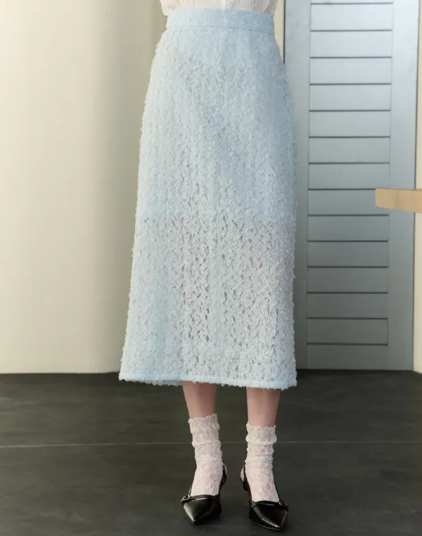 H Line See-through Long Skirt - Light Blue