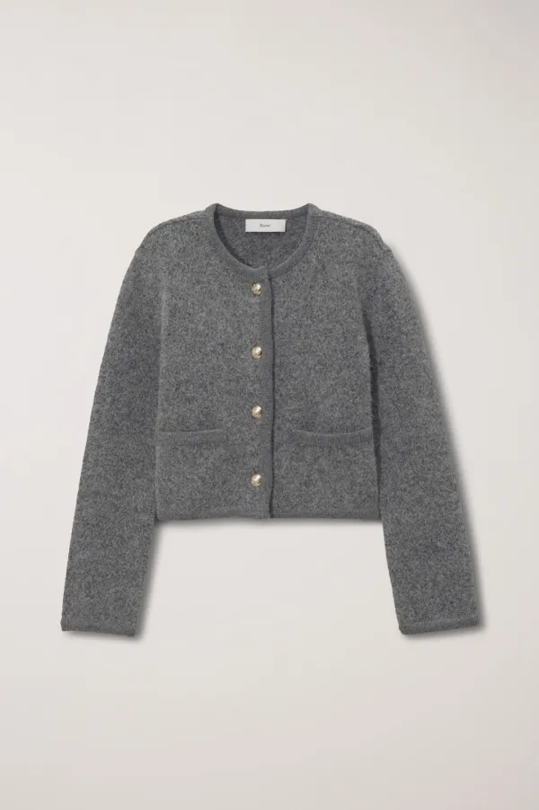 COLLARLESS KNIT JACKET MELANGE GREY