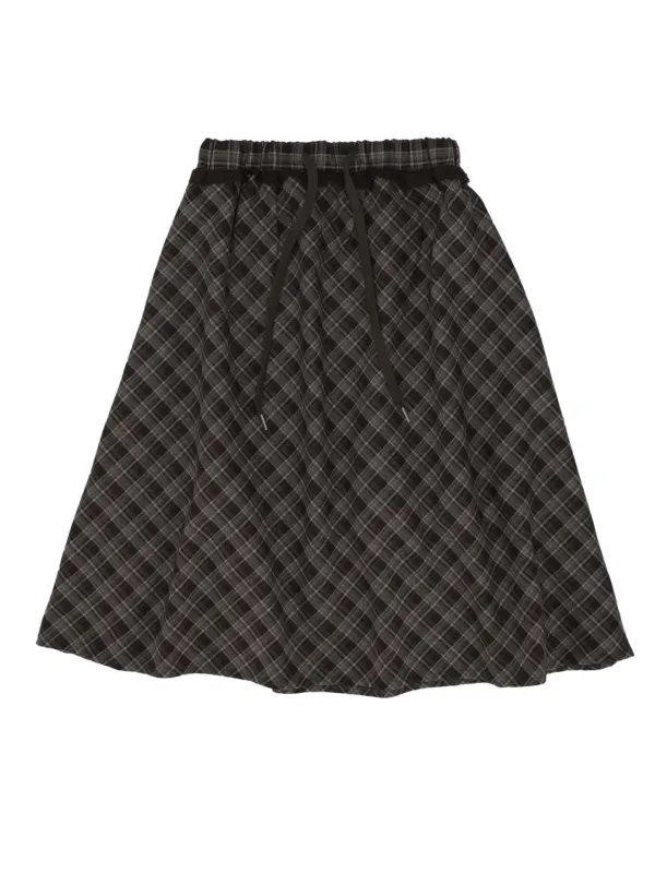 STRING CHECK MIDI SKIRT BROWN