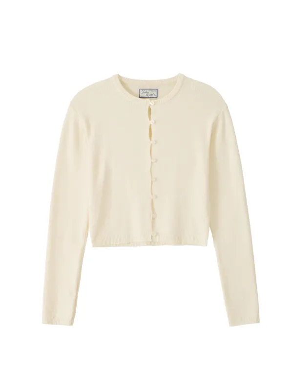 Button Slit Cardigan_ Cream