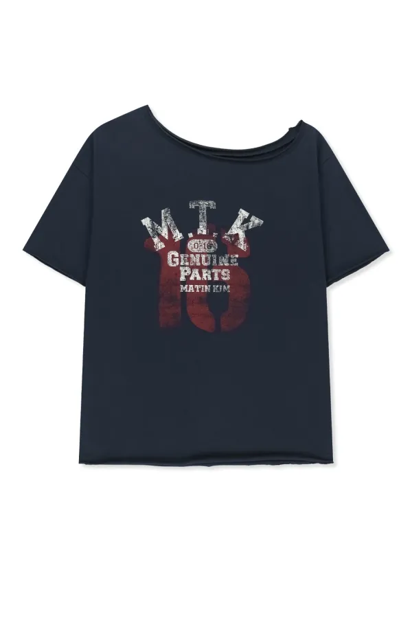 MTK 16 GRAFFITI LOGO ASYMMETRIC TOP IN NAVY