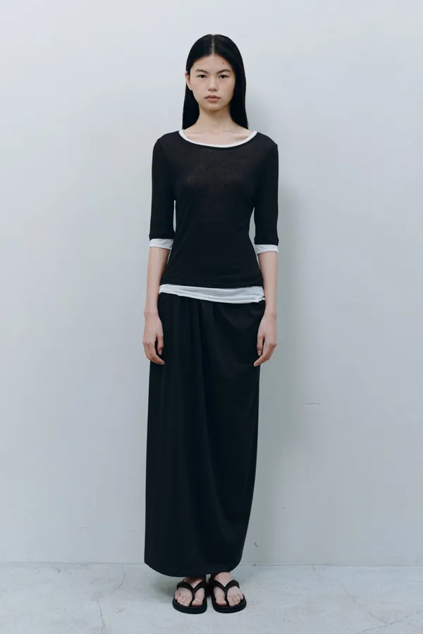 LAYERED HALF SLEEVE T-SHIRT, BLACK