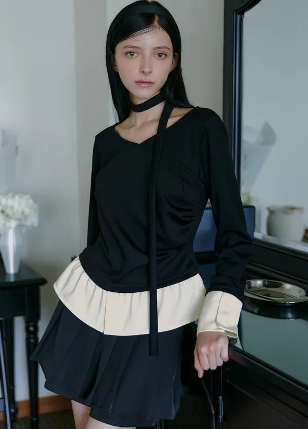 [44-120]  Tioel V-neck Tie Blouse  티오엘 브이-넥 타이 블라우스 (가을-봄-하객룩-격식룩-오피스룩-출근룩-데이트룩-클래식-페미닌-긴팔블라우스-브이넥-타이-랩-셔츠-레이어드-빅사이즈-자체제작)