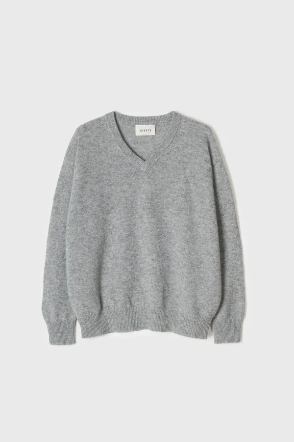 Maren Wool V-Neck Knit (Melange Grey)