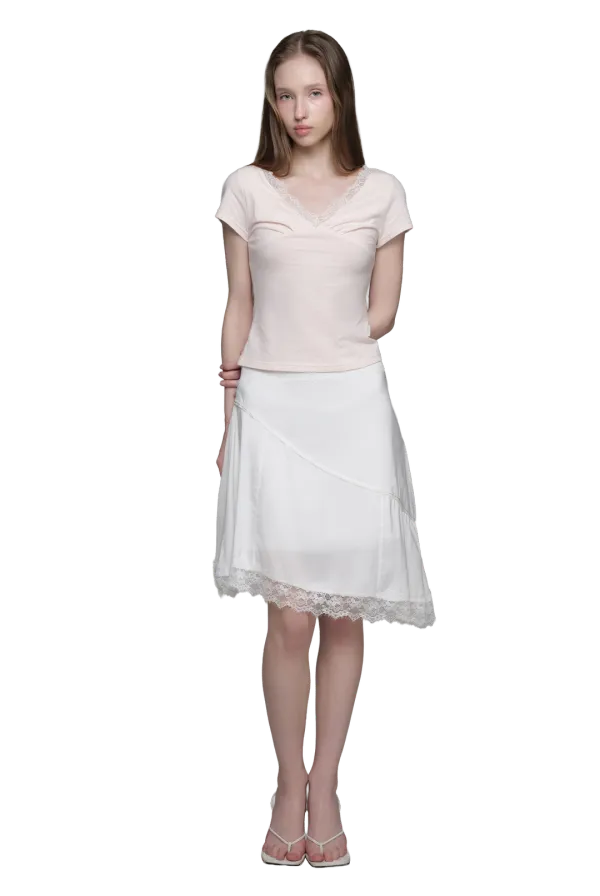 [leantrbl X kleesier] Rose tea lace v top, Pink