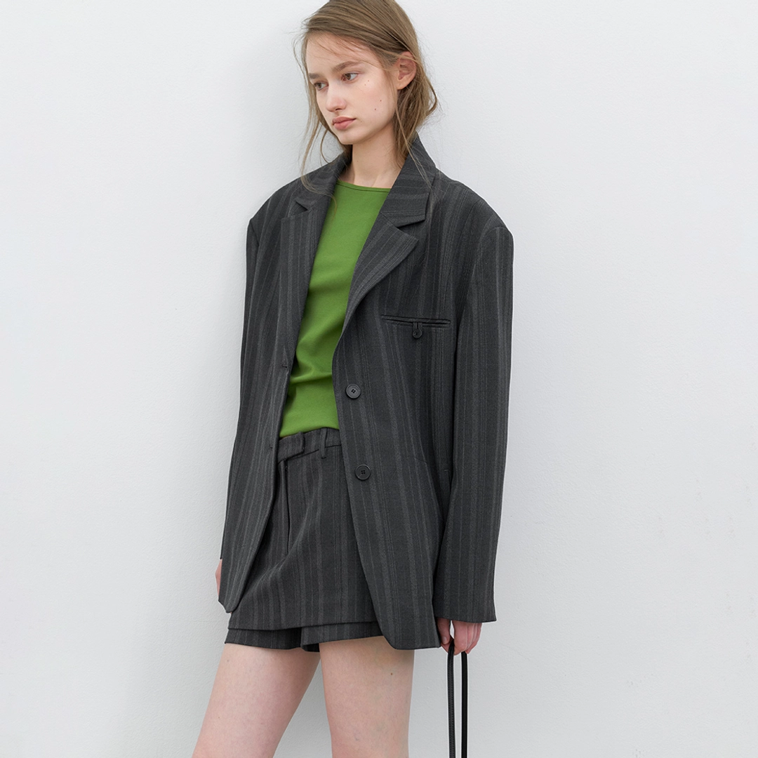 아뜰리에 나인 (JK-3076)MULTI STRIPE SET-UP OVERSIZED JACKET 상품 이미지 1