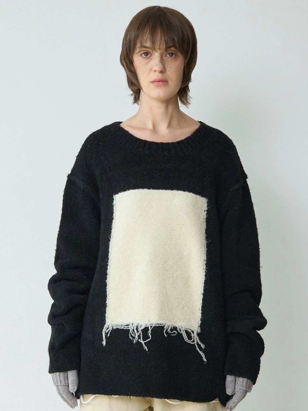 밀로 우먼 Boucle Square Pullover Knit [Black] 상품 이미지 2