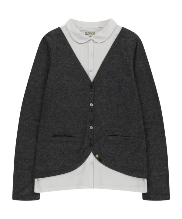 LAYERED SHIRT CARDIGAN DARK GREY