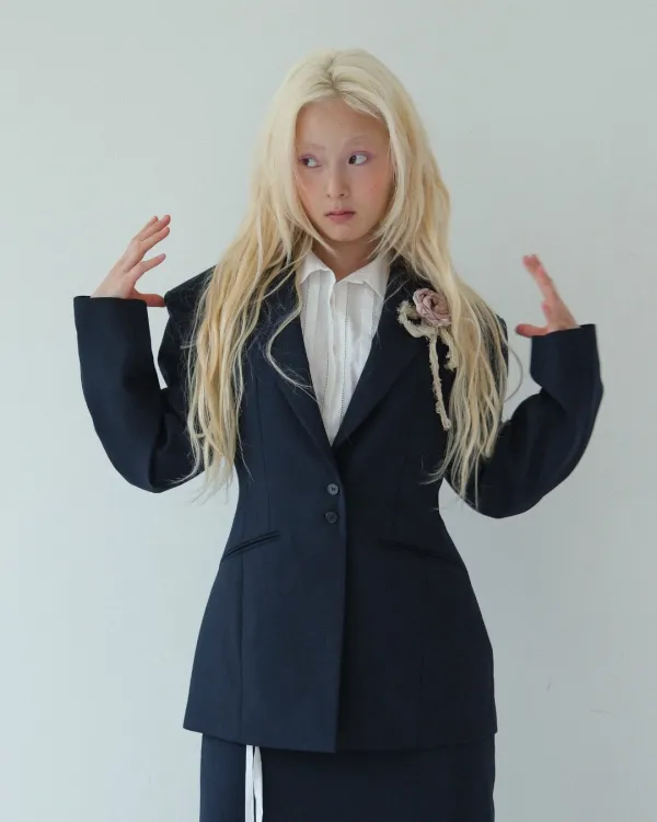 flétta Romantic Waisted Jacket_Navy