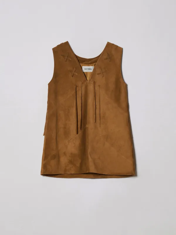 SUEDE FRINGE DRESS [BROWN]