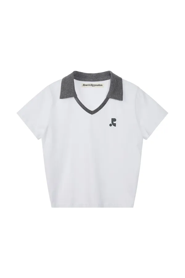 V-NECK COLLAR TOP - WHITE