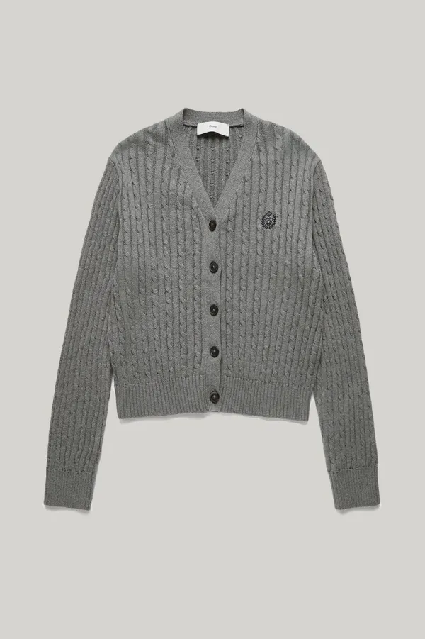 CREST LOGO CABLE CARDIGAN MELANGE GREY