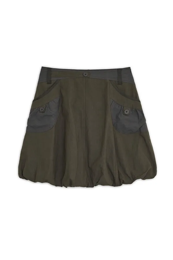 [9월 21일 출고] Balloon cargo midi skirt (Khaki)