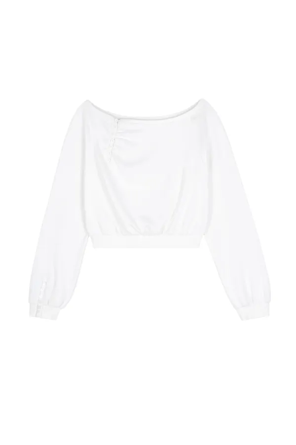 Misty button line top, White