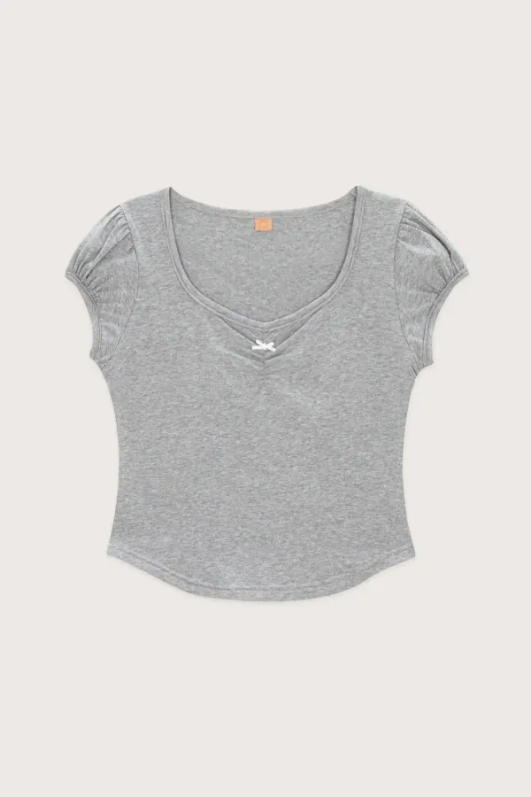 Round Shirring T-Shirt (Melange Grey)