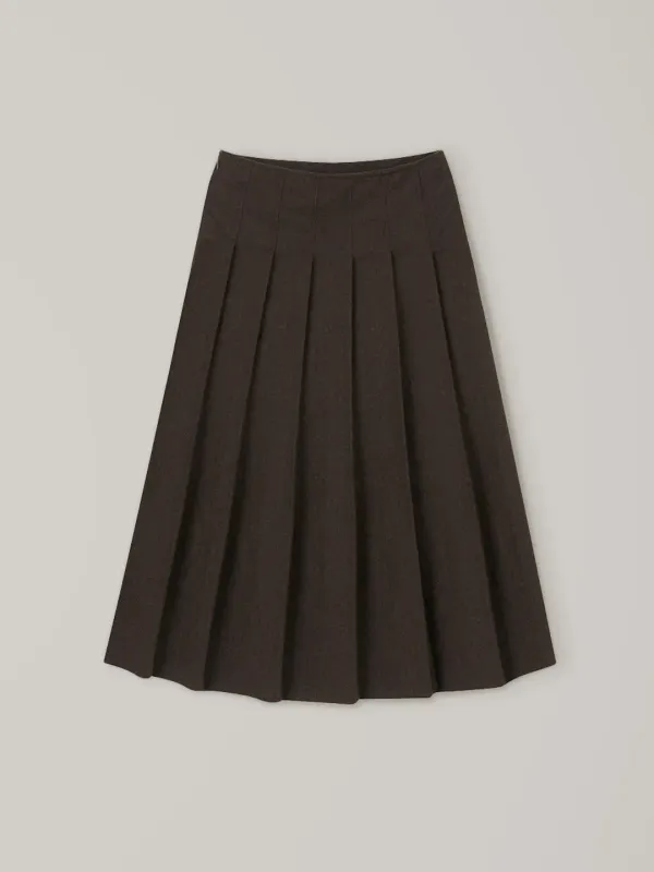 Senne Wool Pleats Skirt - Dark Brown