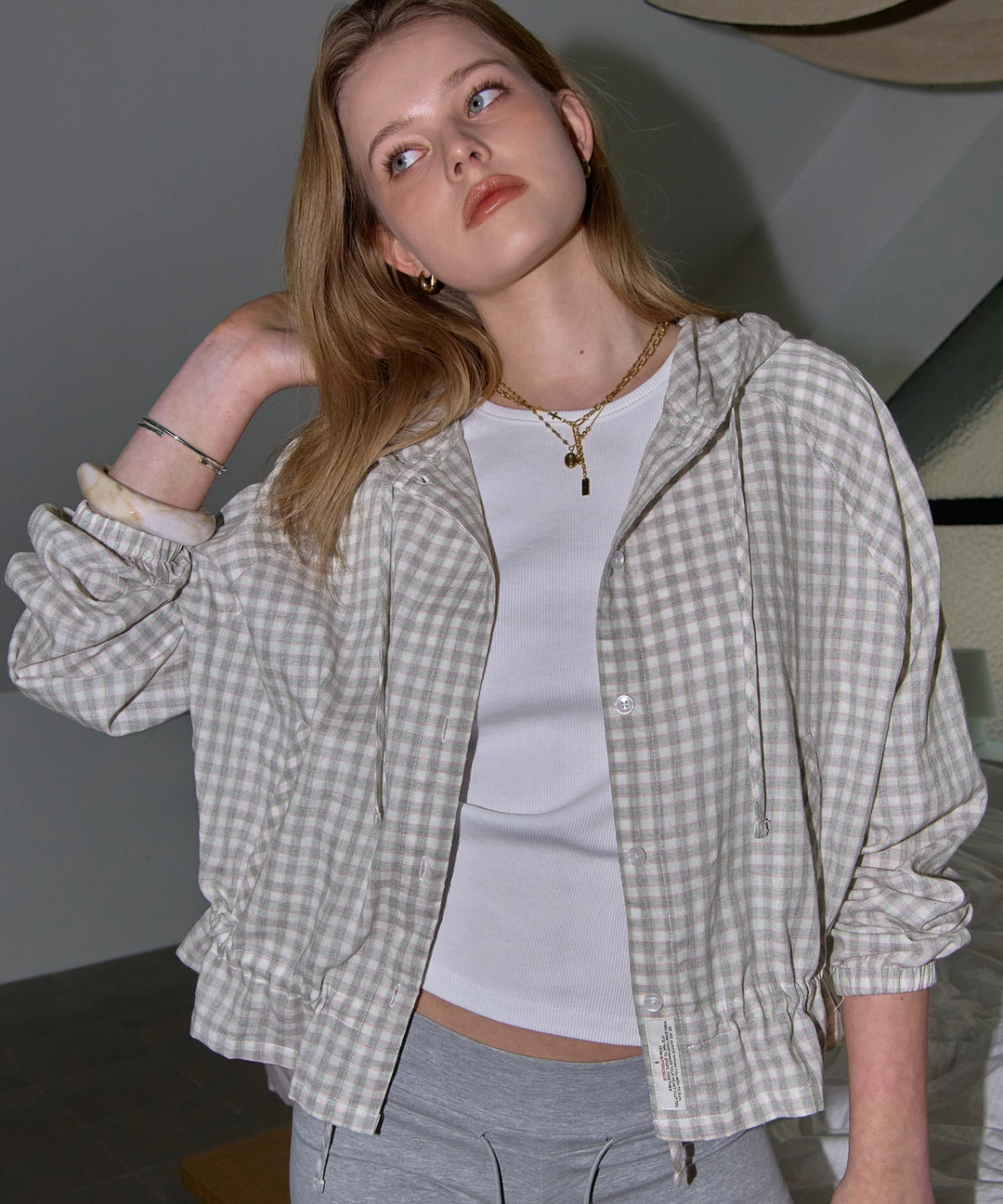 비터셀즈 Cindy Hoodie Crop Shirt Jacket-Grey 상품 이미지 2