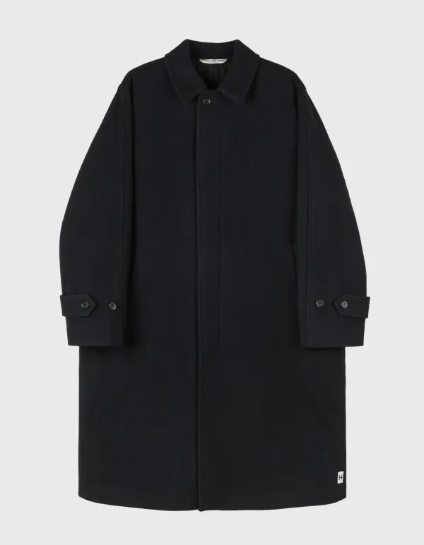 WOOL SINGLE BALMACAAN COAT / Navy