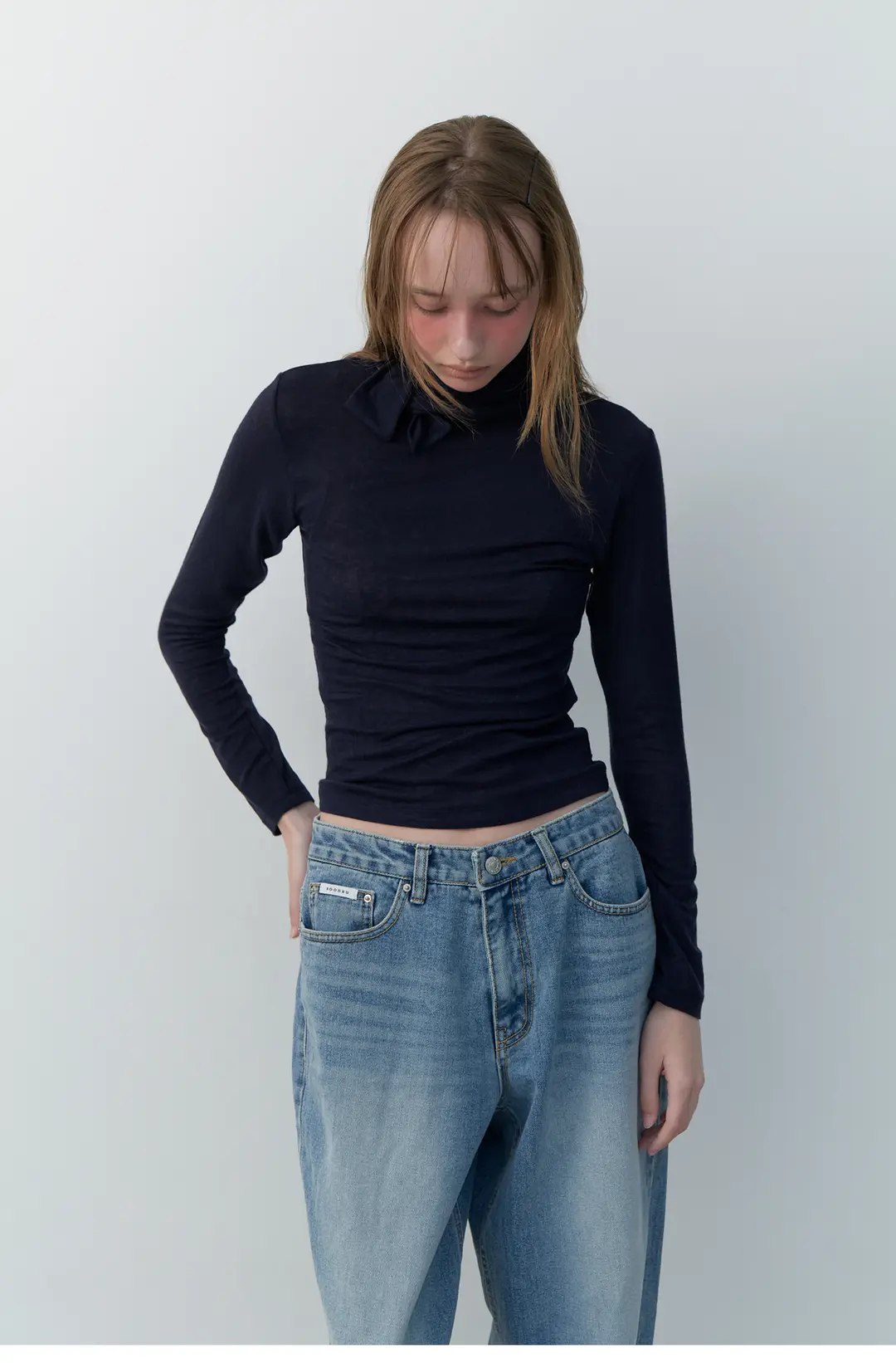순수 Tie Knit Top (Navy) 상품 이미지 1