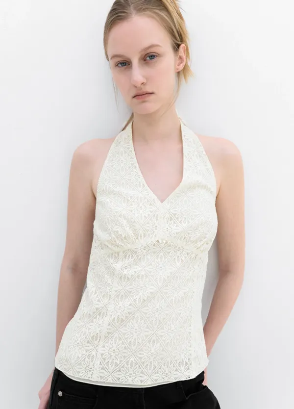 (BL-4428)LACE HALTER NECK TOP