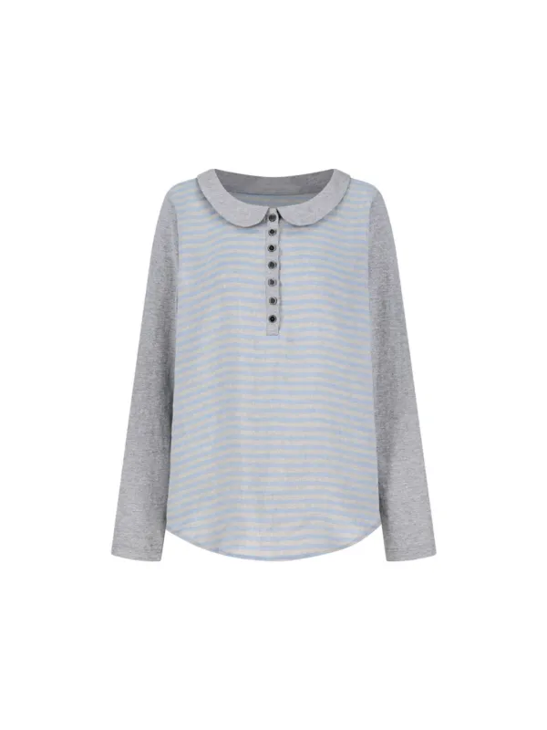 SIPUR COLLAR SLEEVE TOP SKY STRIPE