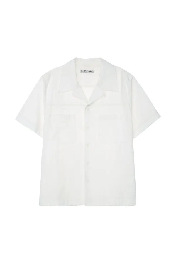 Lace-trim Half Sleeve Shirt, Off White