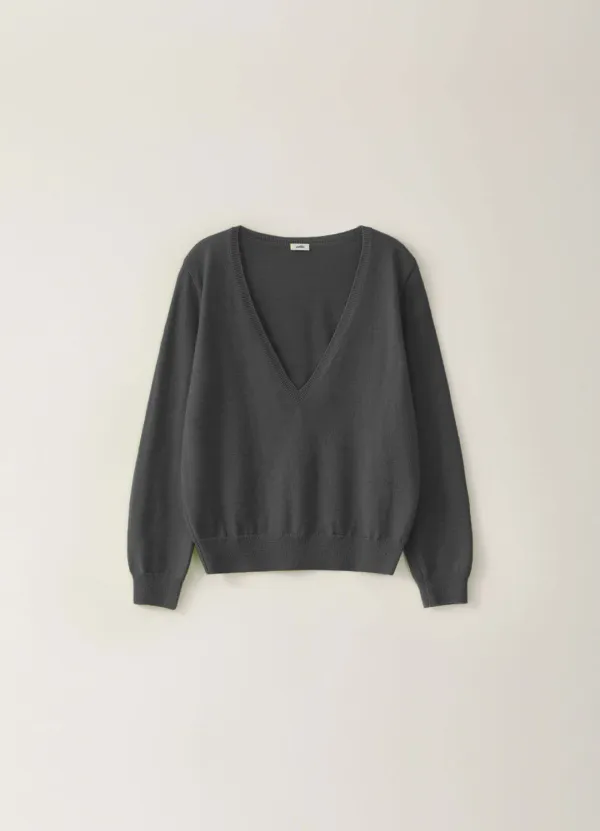 Kid Deep V-neck Knit - Charcoal