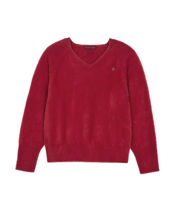 Fur V-neck Knit [Red]