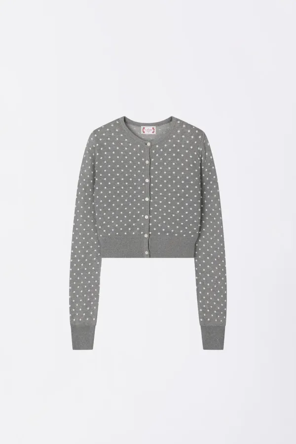 Polka Dot Cardigan Melange Gray/White