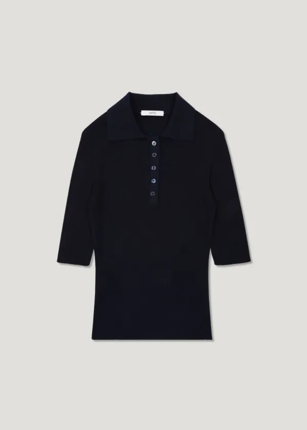 [6th] Collar Ribbed Knit_Navy