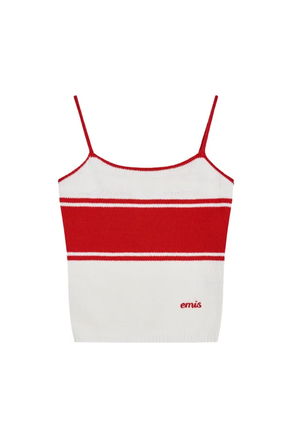 (W) STRIPE KNIT SLEEVELESS TOP-IVORY