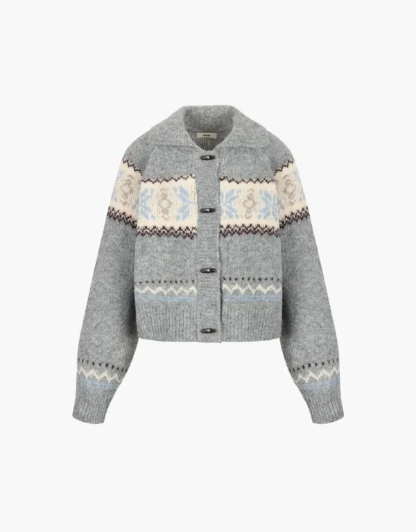 snowflake jacquard knit cardigan - grey