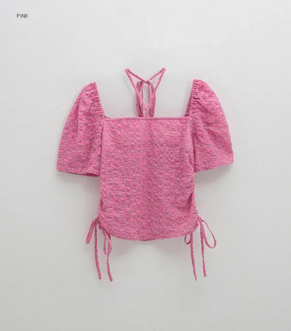 (BL-4236)ROSE PUFF SHIRRING BLOUSE