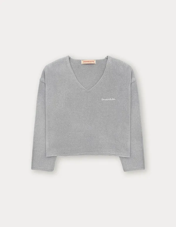 Essential Cotton V-Neck Knit - Grey