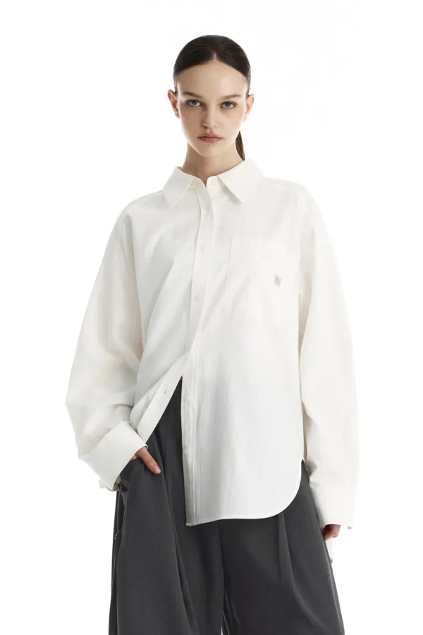 Stripe Multi Tuck Oversized Shirt [ White ]