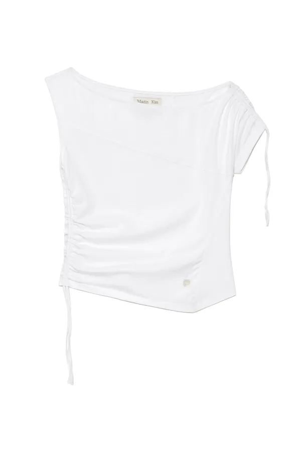 STRING OFF SHOULDER SLIM TOP IN WHITE