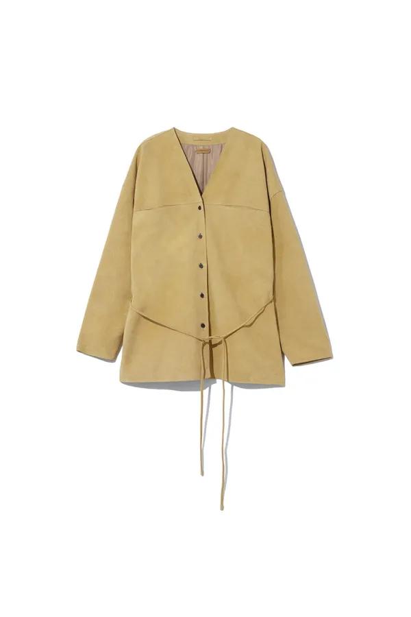 COLLARLESS LEATHER JACKET [CAMEL]