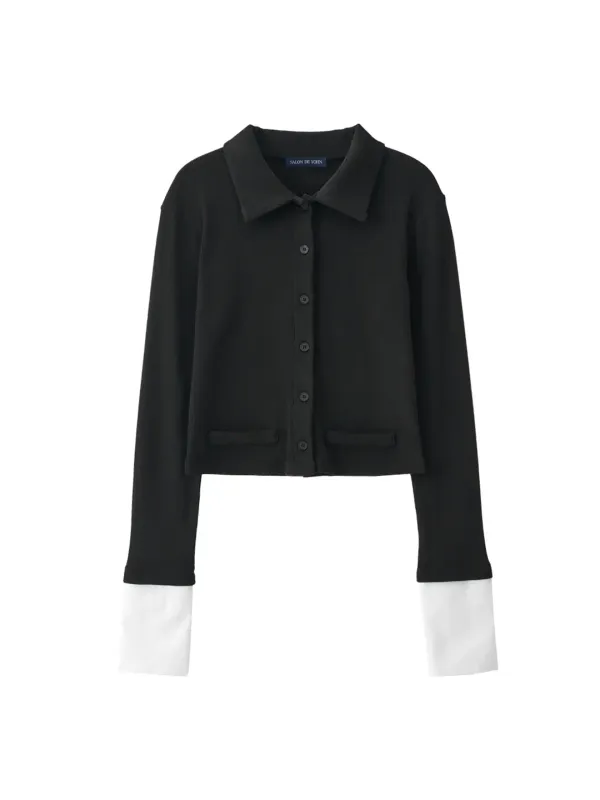 Cuffs Collar Cardigan_ Black