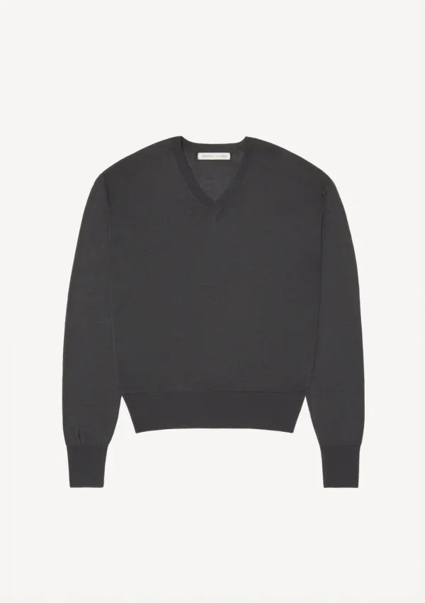 Light V-Neck Knit in Charcoal