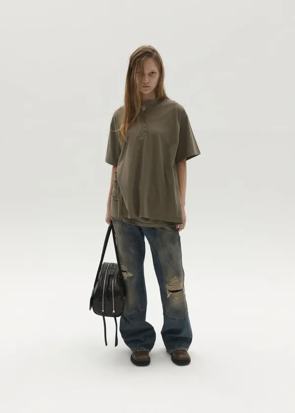 STRUCTURED HENLEY TOP (KHAKI)