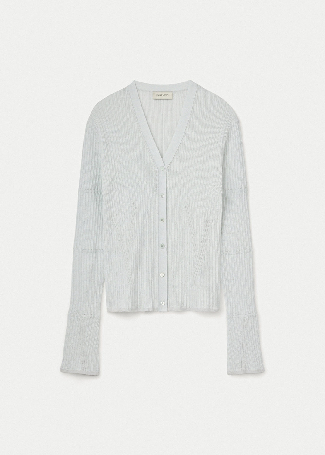 우마뭉 Linen Cotton Ribbed V Neck Cardigan_Water 상품 이미지 1