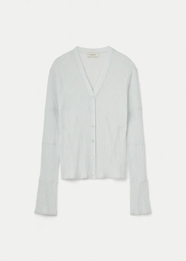 Linen Cotton Ribbed V Neck Cardigan_Water
